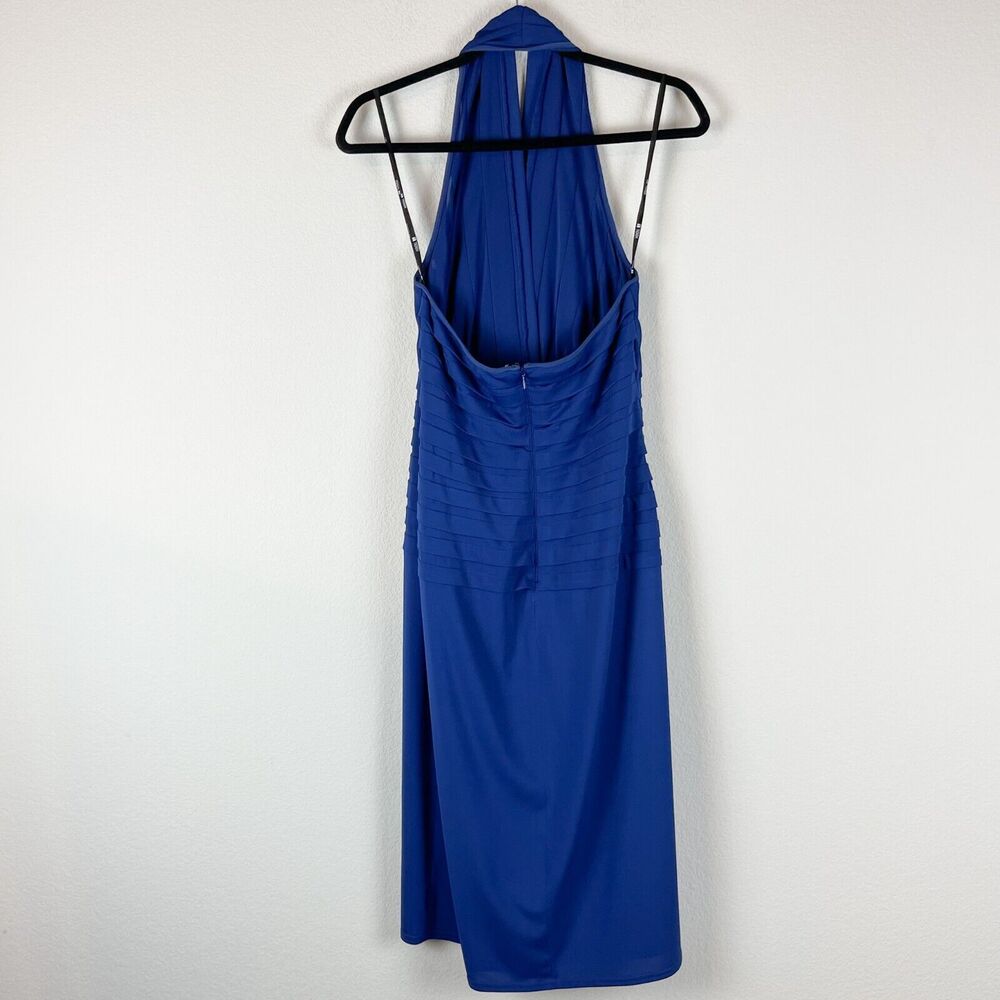 Tadashi Collection Halter Dress Womens Medium Blue Pleated Sleeveless Cocktail - Picture 6 of 15